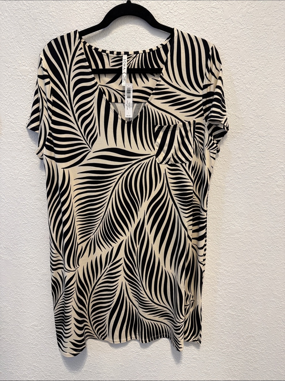 Soma Black & Cream Leaf-Print Short Sleeve Tunic
